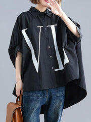 Loose Batwing Sleeves Print Cropped Shirt