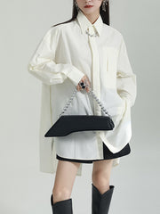 Irregular Clipping Roomy Split-Side Pure Color Lapel Shirts Tops