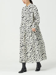 Women Retro Floral Long Sleeve Pullover Dress