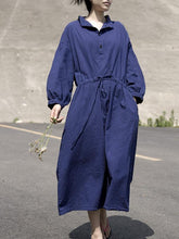 Simple&Clean Purplish-blue Lace-up Loose Long Dress