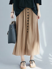 Mid-Length Buttons And Slits Pleated Skirt