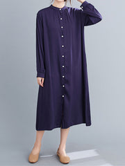 Women Simple Solid Color Cardigan Midi Dress