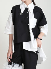 Original Loose Color-block Lapel Blouse