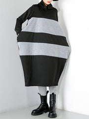 Women High Neck Pullover Contrast Dress