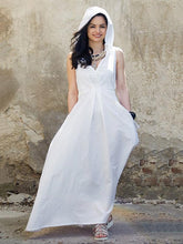 White Sleeveless V-Back V-Neck Lace-Up Long Dress