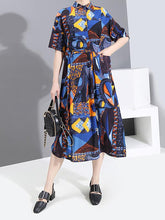 Printed Pleated Short Sleeves Shirt Dress