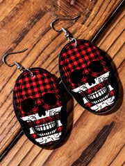 Red Plaid Skull Earrings