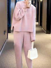 Two-Pieces Knitting Sweater Wide-Leg Pants Sets