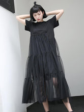 Black Asymmetric Splicing Mesh False Two Dress