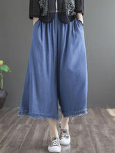 Artistic Fringed With Pocket Wide Leg Jean Pants Bottoms