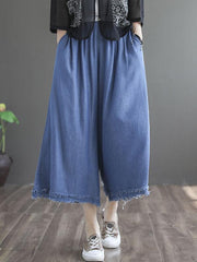 Artistic Fringed With Pocket Wide Leg Jean Pants Bottoms