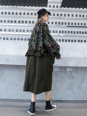 Women Camouflage Stitching Long Sleeve Dress