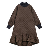 Casual Ruffled Solid Color Plaid Midi Dress