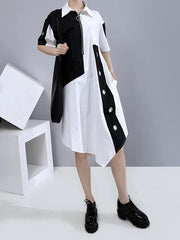 Fashion Split-Joint Irregularity Lapel Shirt Dress