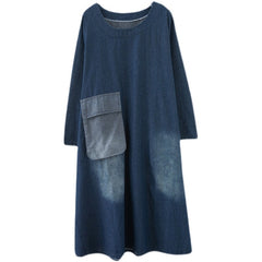 Denim Lapel Patchwork Loose Midi Dress