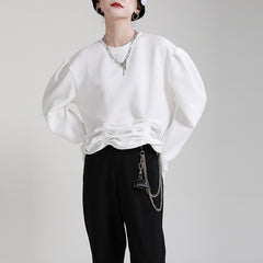 Women's Pleated Long Sleeve Loose Sweatshirt