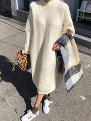 Loose Solid Color Pullover Knitted Midi Dress