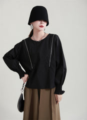 Loose Solid Color Puff Sleeve Sweatshirt