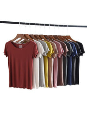 Solid Comfort Ruffled Sleeve T-Shirt