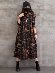 Vintage Floral Printed  Casual Midi Dress