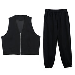 Women Solid Color Personality Two-Piece Suit