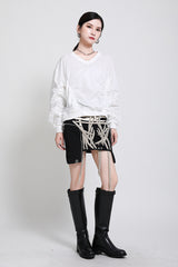 Women Elastic Pleated Threaded Sweater