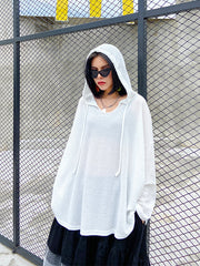 Women Retro Loose Hooded Blouse