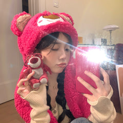 Dplush Bear Hat Scarf Glove In One