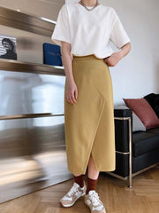 High Waist Hip Front Slit A-Line Skirt