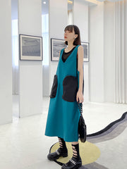 Sleeveless Summer Color-Block Maxi Dress