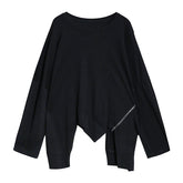 Loose Solid Zipper Cropped Blouse