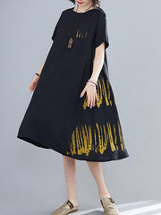Loose Round Neck Printed Splicing Dress