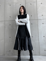 Retro Irregular Color-Block Long Sleeve Shirt