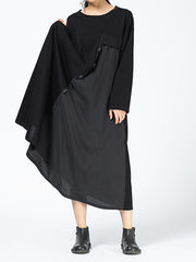 Pullover Round-Neck Split-Joint Midi Dress