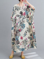 Vintage Floral Round-Neck Dress