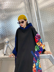 Split-Joint Hooded Floral Printed Midi Dress