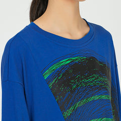 Loose Cropped Round-Neck Printed Shirt