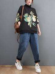 Leisure Floral Floral Loose-Fitting Hoodie