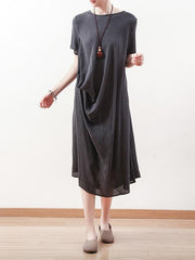 Summer Asymmetric Round-neck Dress