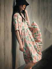 Vintage Floral Printed Pleated Short Dress