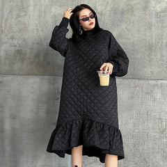 Casual Ruffled Solid Color Plaid Midi Dress