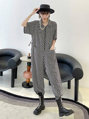 Black&White Plaid Casual Straight-Leg Jumpsuits