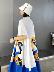 Loose Printed Lapel Short Sleeves Maxi Dress