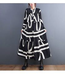 Loose Striped Long Sleeve Shirt Maxi Dress