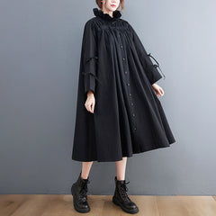 Plus Size Loose Tie Solid Color Shirt Dress