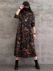 Vintage Floral Printed  Casual Midi Dress