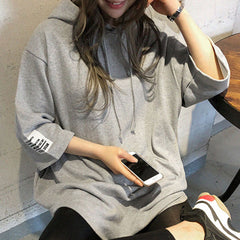Hooded Drawstring Loose Sweatshirt