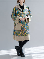 Floral Printed Hooded Thick Midi Dress