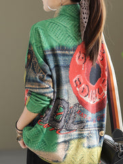 Retro Printed Half High Collar Sweater