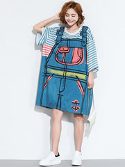 Loose False-Two Print T-Shirt Dress